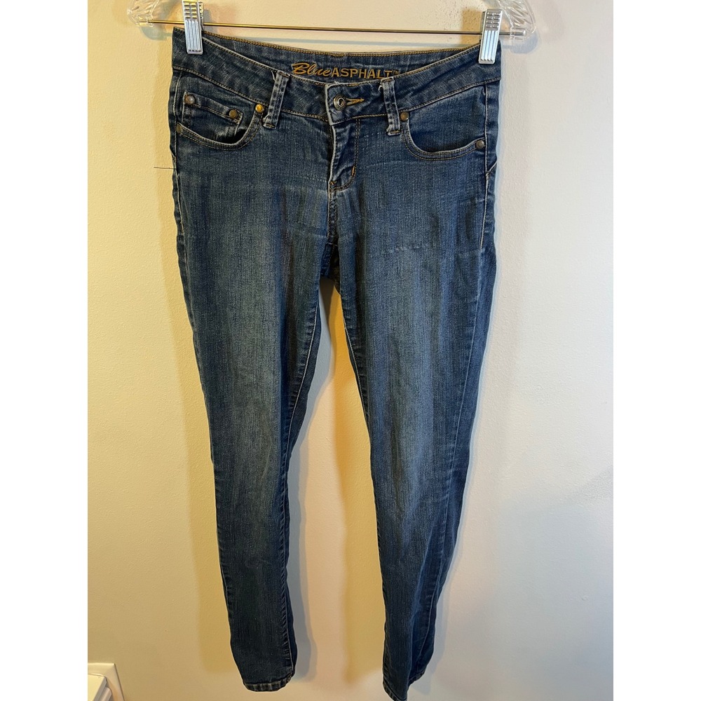 Blue Asphalt Womens Skinny Jeans Decorative Back Pockets Blue Size 7R